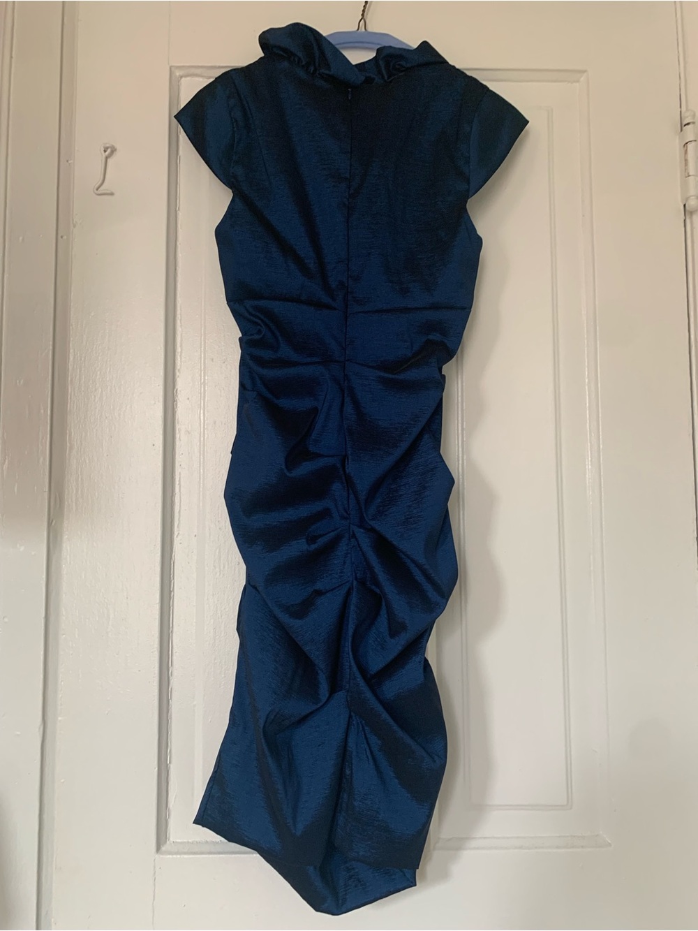 Xscape Navy Ruffle-Detail Ruched Midi Dress - Picture 2 of 10